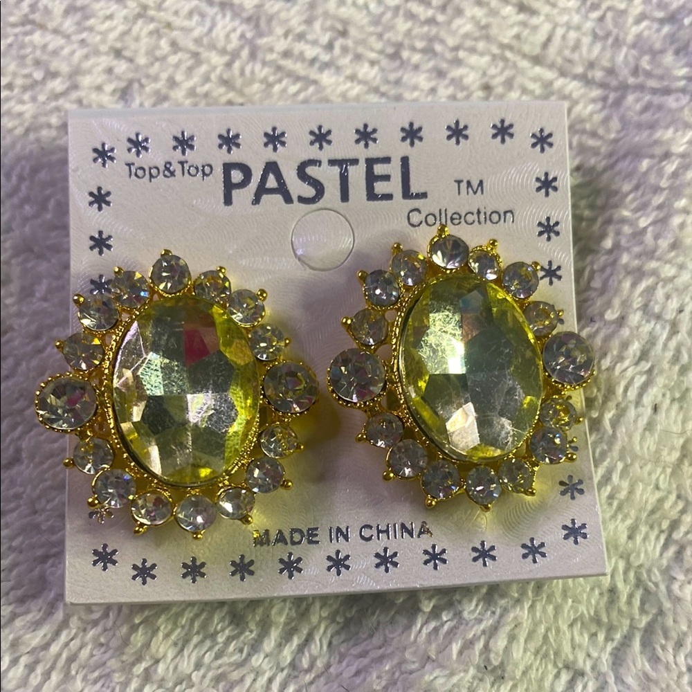 Clip On Pastel Collection Gold Tone Earrings #09